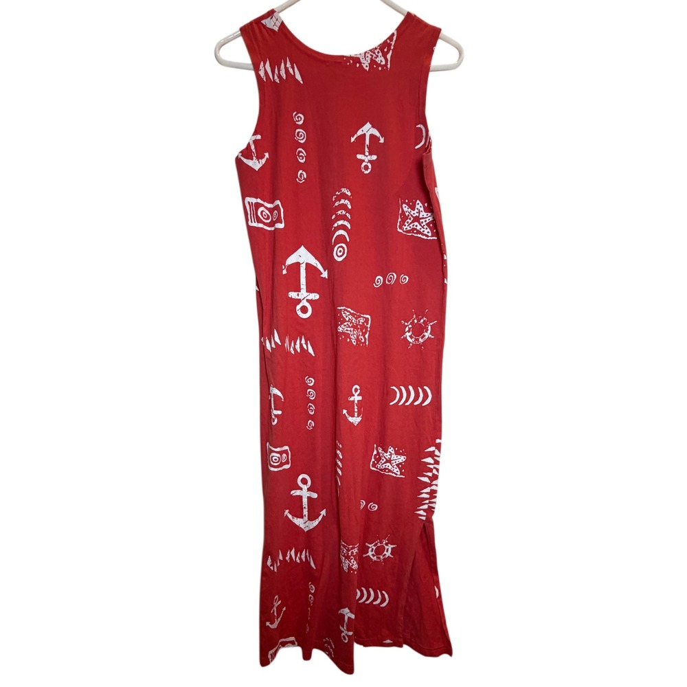 Exist Red Nautical Anchor Print Sleeveless Cotton Yachtcore Maxi Dress -Small - Picture 2 of 9